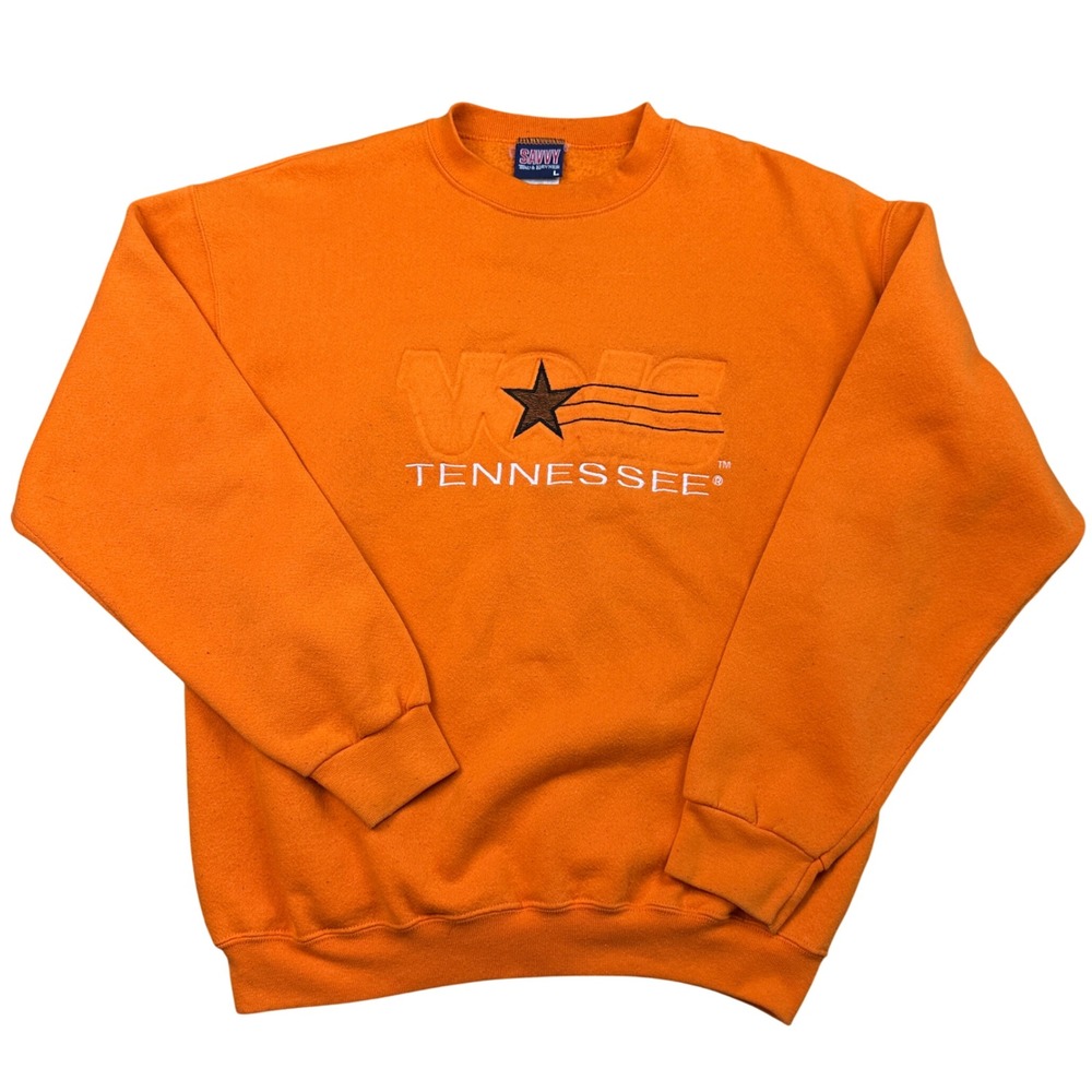 Vintage Savvy Tennessee Vols Sweatshirt Orange Embossed Crewneck Made in USA L